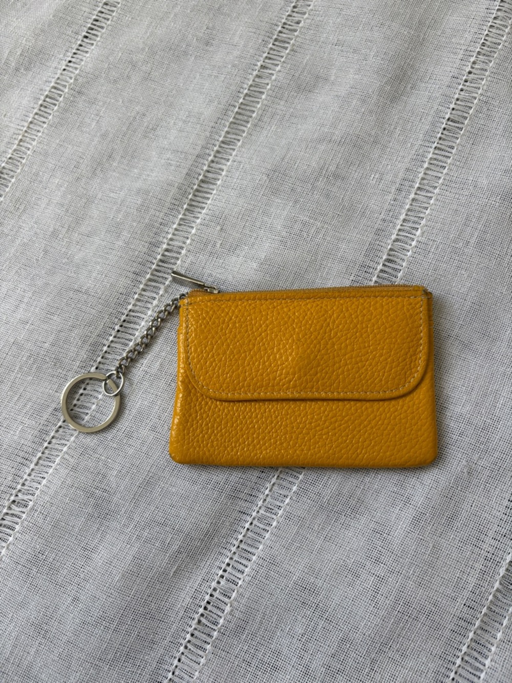 Vera Pelle Mustard Yellow Leather Key & Card Pouch with Keyring